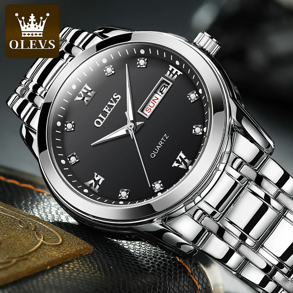 OLEVS Men Watch Waterproof Stainless Steel With Date Week Quartz Watches Men's Luxury Business Dress Clock Relogio Masculino