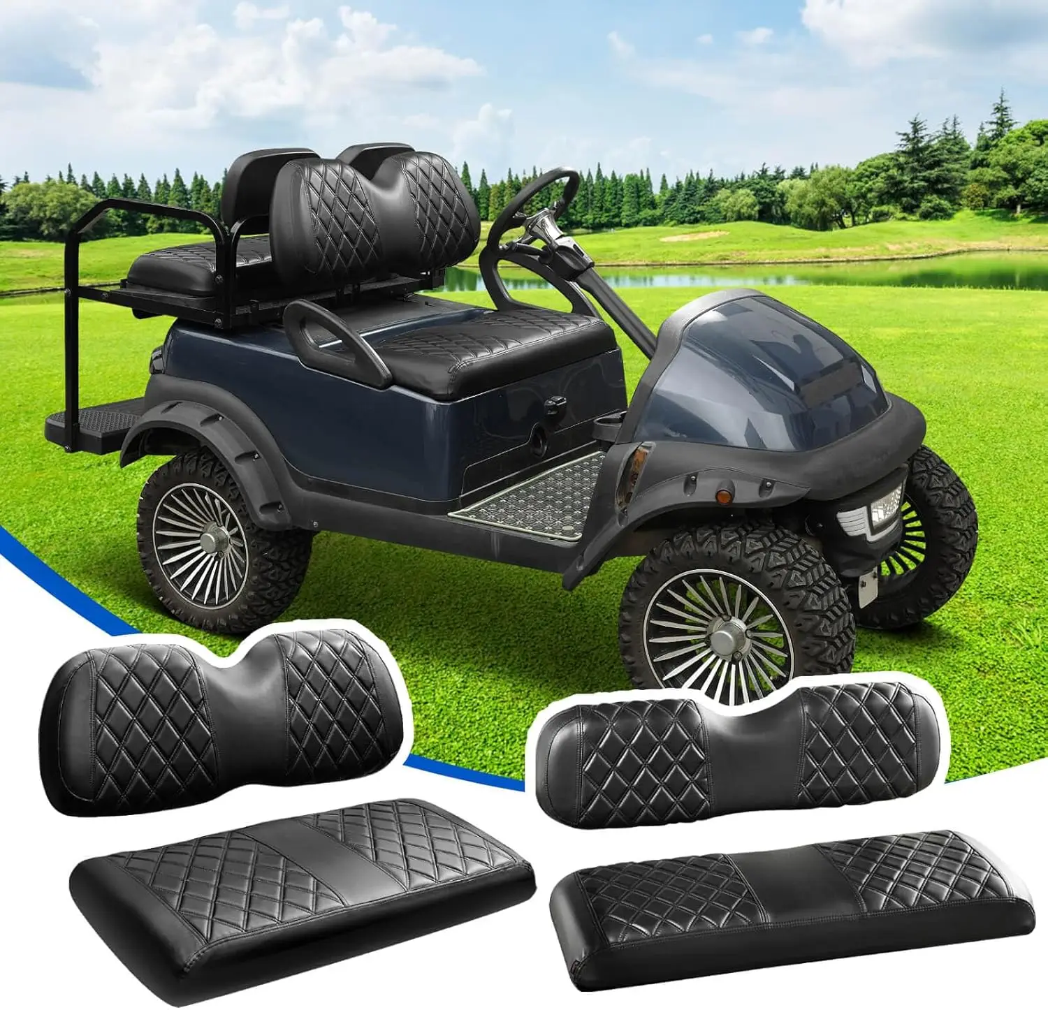 4PCS Golf Cart Seat Covers Kit for Club Car Precedent, Front and Rear Vinyl Covers with Easy Installation