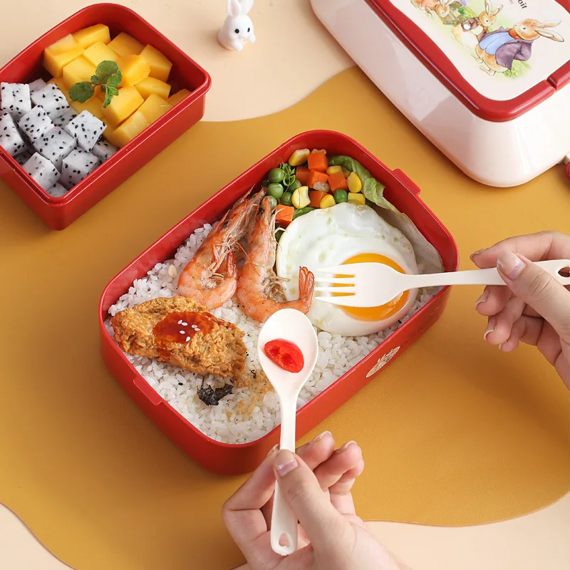 1000ml Bento Box Portable 2 Layer Square Food Storage Containers with  Handle Plastic Bento Box Leakproof Safe for Outdoor Picnic