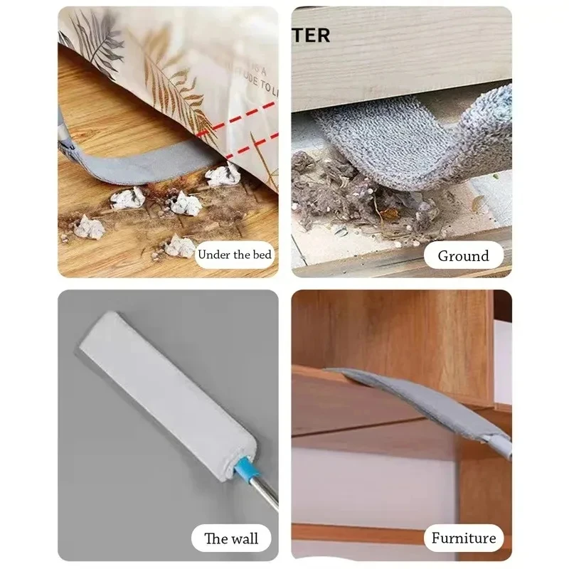 Spolverino per la rimozione della polvere multifunzionale manico lungo Mop per la pulizia del soffitto del pavimento Mop per la rimozione della polvere del fondo del letto strumento per la pulizia della spazzola per la polvere - immagine 3