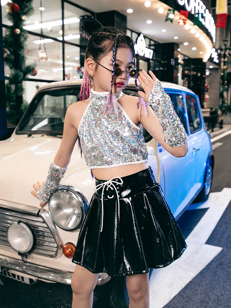 

Girls' Sequins Jazz Dance Performance Clothes Children's Trendy Cool Suit Model Catwalk Fashion
