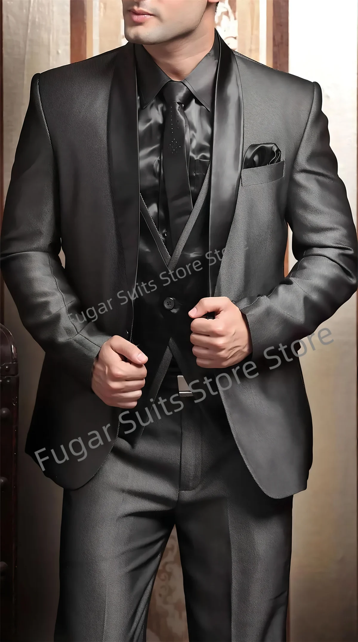 Elegant Fashion Suits For Men British Style Slim Fit Groom Formal Tuxedos Prom 3 Pieces Sets Business Male Blazer Costume Homme