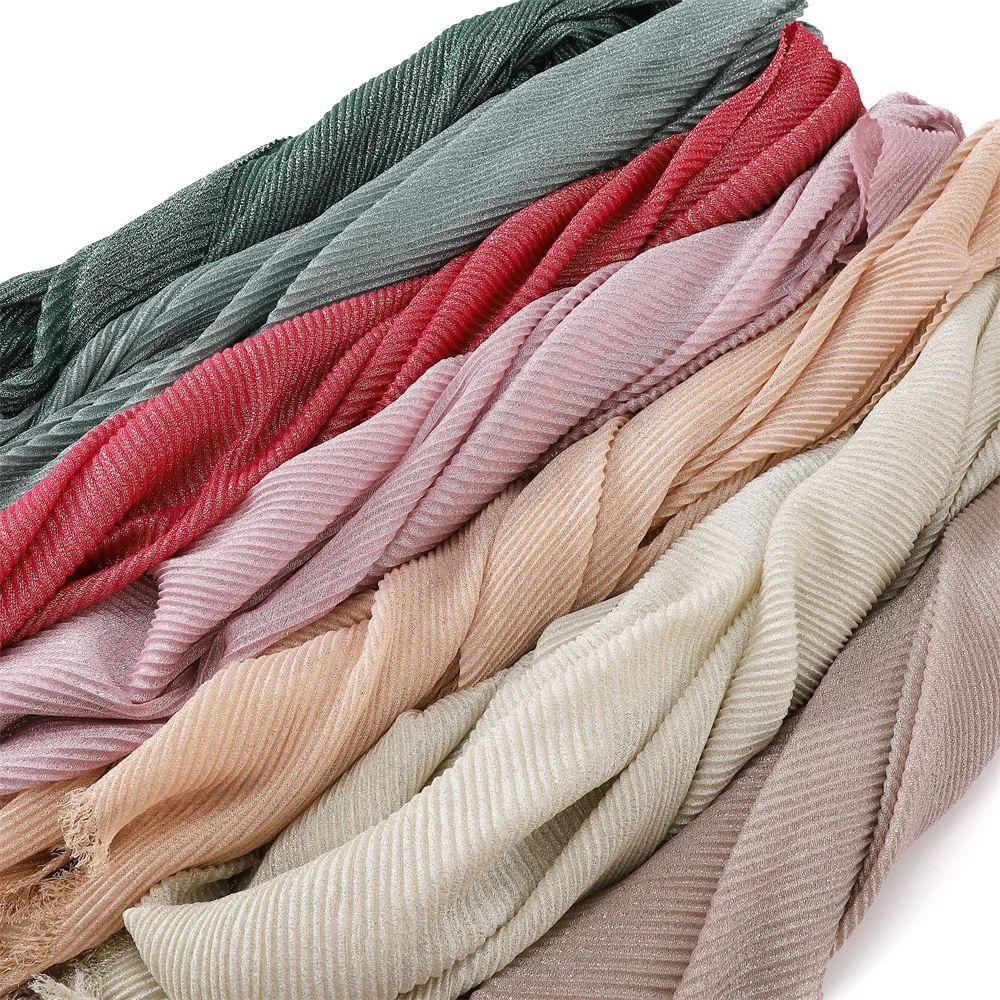 

Plain Jersey Wrinkle Hijab Muslim Scarf Wrap Glitter Elasticity Shawls Crinkle Foulards Long Ripple Muslim Head Snood 185*68Cm