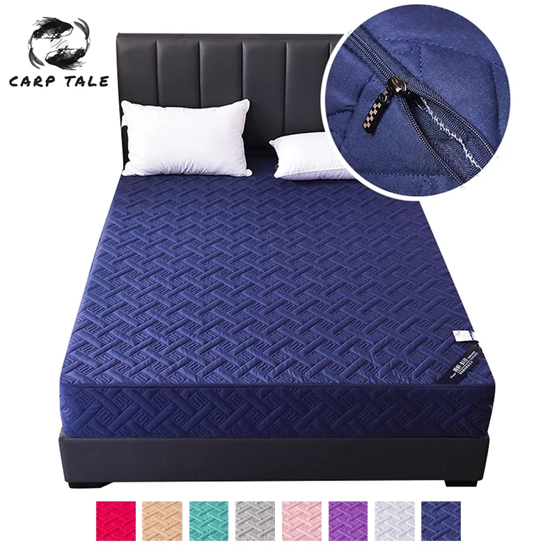 Solid Color Zipper Quilted Mattress Cover King Queen Twin Size Removable  Six-sides All-inclusive Anti-mite Bed Protector Cover - Mattress Cover &  Grippers - AliExpress