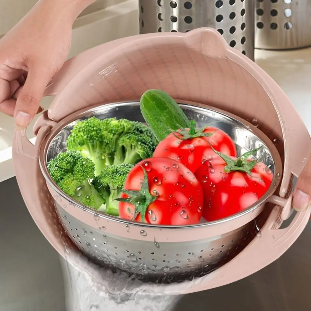 

Кухонный Дуршлаг 4 в 1, двухслойный съемный кухонный ситечко с тёркой, пластиковая вращающаяся корзина