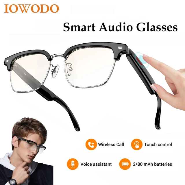 IOWODO E1306 Bluetooth 6.0 Smart Glasses Outdoor Sport AI Voice Anti-UV Sunglasses with Mic & Speaker for Men Women Gifts
