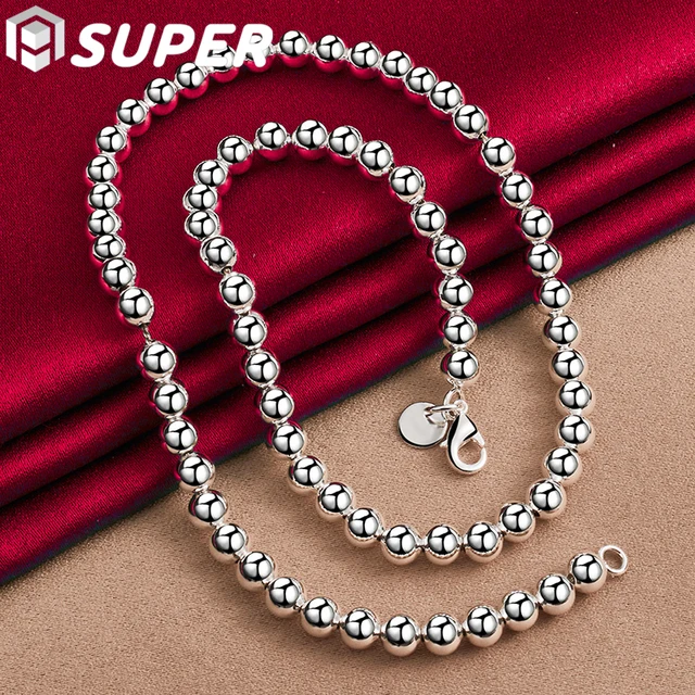Sterling Silver 6mm & 10mm Beaded Lux Necklace 18 Inches
