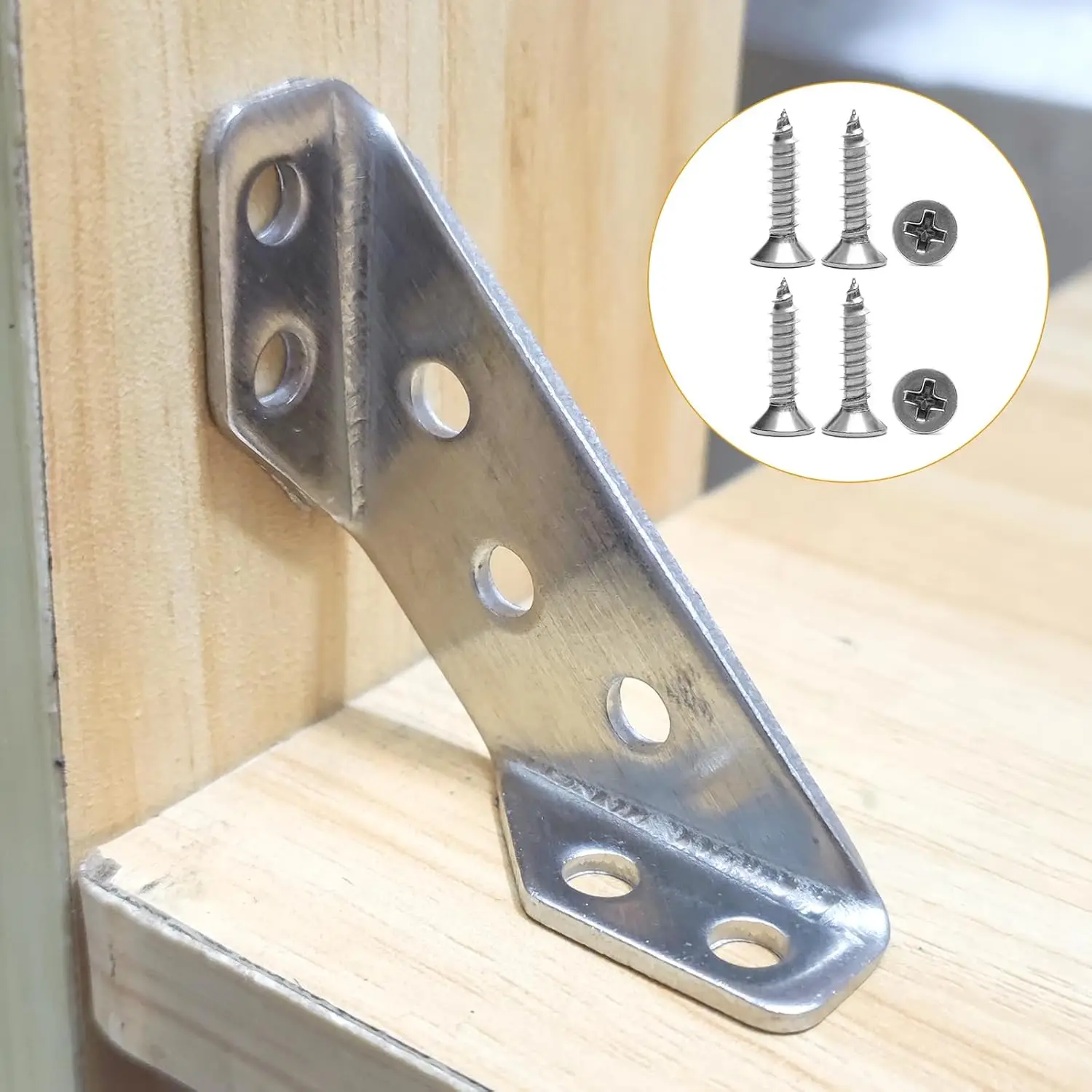 Stainless Steel Corner Braces, Furniture Corner Connectors with Screws,Triangle Shelf Support Brackets for Wood Cabinet Desk Bed
