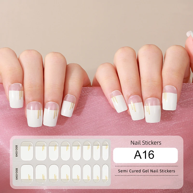 Nail Stickers 16/20Tips Semi-Cured Adhesive Waterproof Long Lasting French Gel for Manicure nail stickers,nail decals