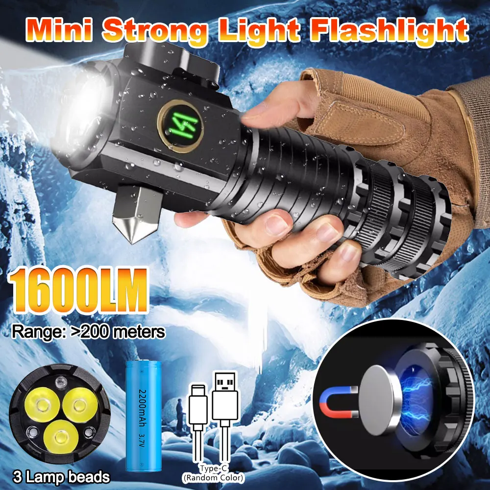 

Светодиодный мини-фонарик высокой мощности, 10 Вт, USB-перезаряжаемый фонарь, мощный брелок, магнитный аварийный фонарь для кемпинга 100-200 м