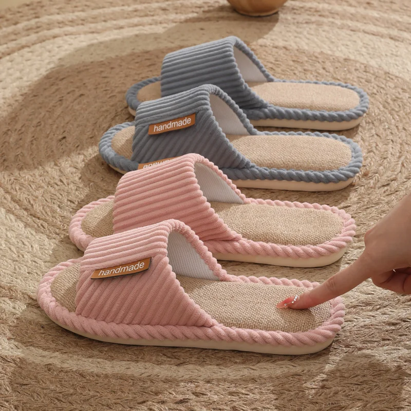 Linen slippers for men, quiet and breathable flooring for home use, cotton and linen slippers for women in summer 3
