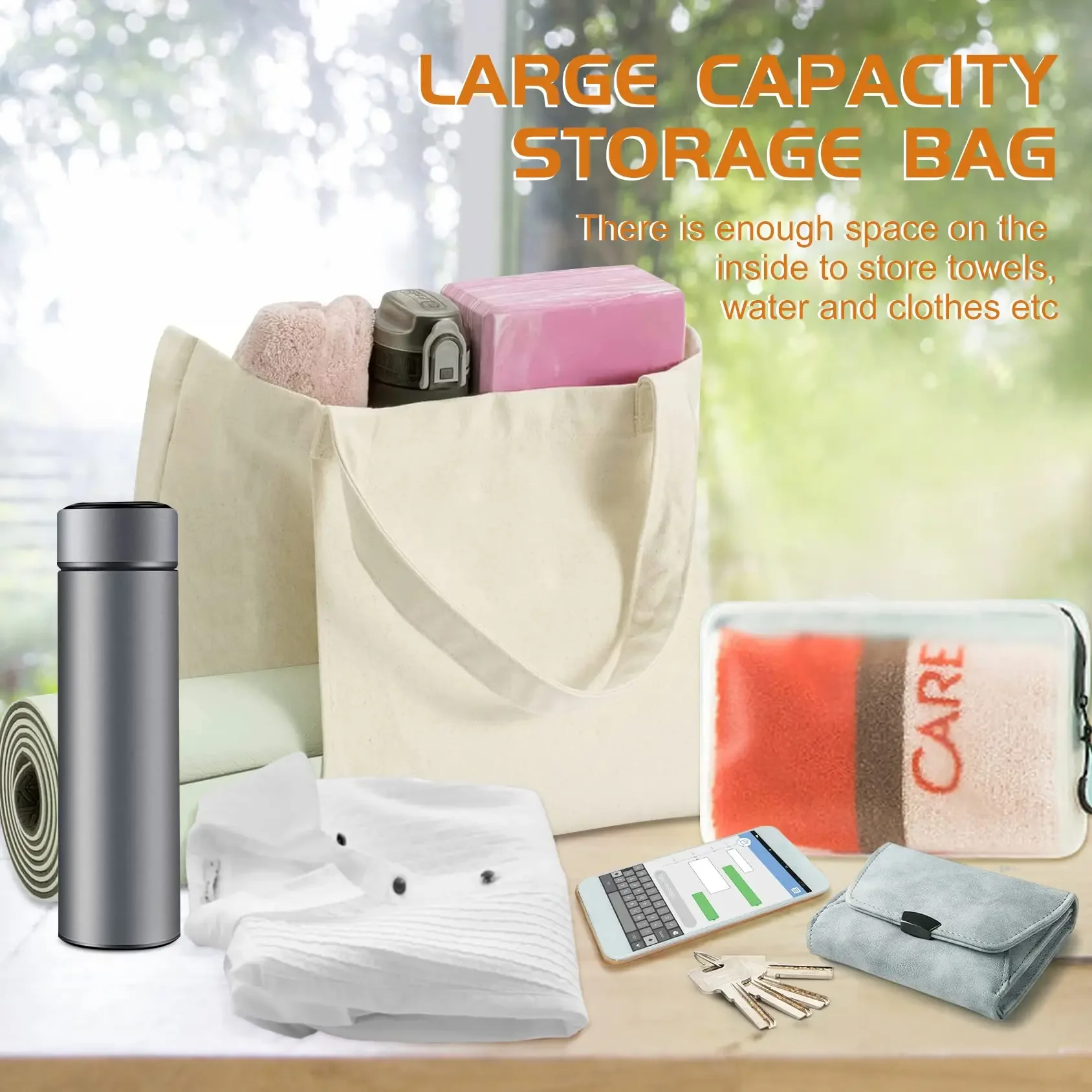 Versatile Canvas Tote Bag with Yoga Mat Pocket