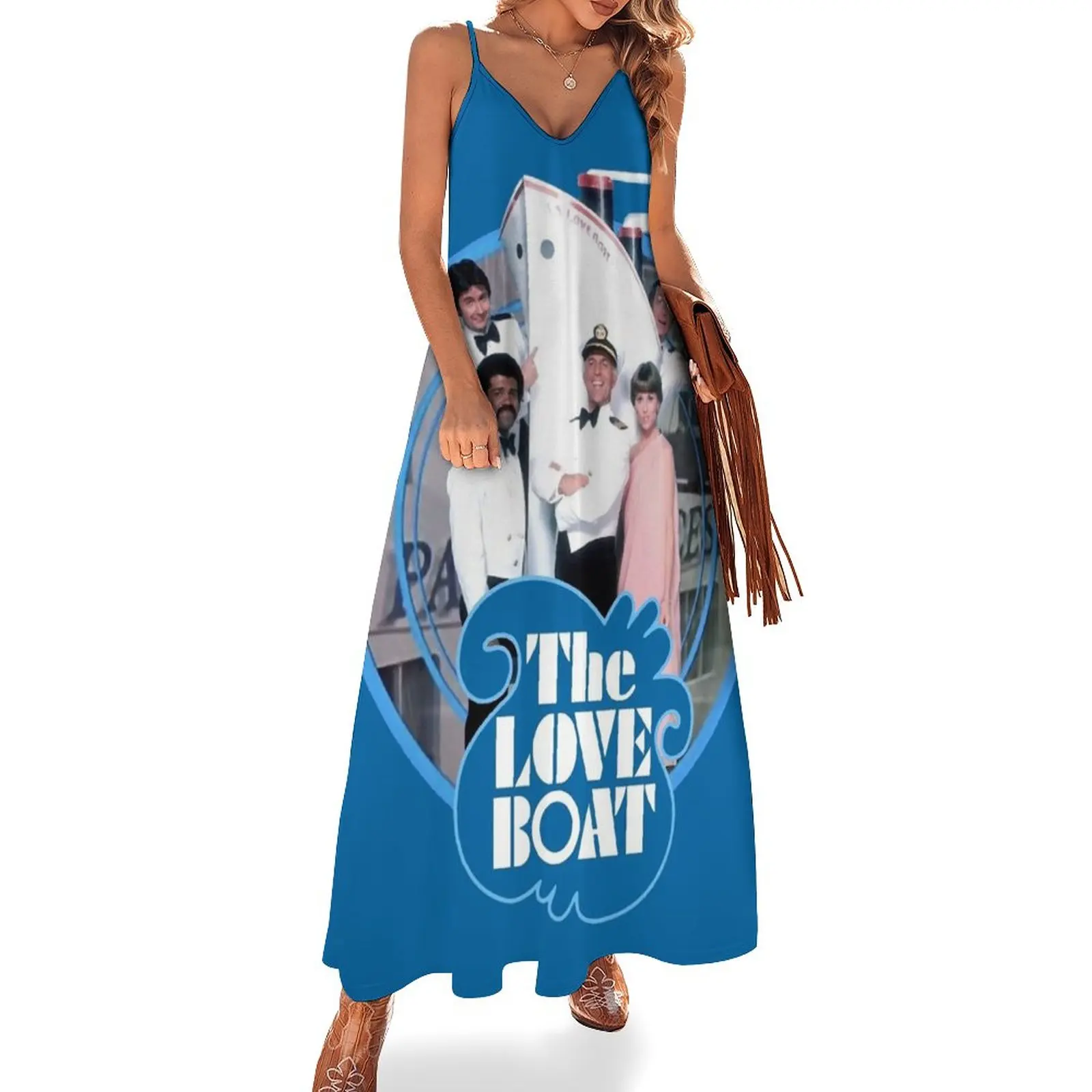 

The Love Boat Pacific Princess 70s retro cast tribute Sleeveless Dress Women's summer long dress dress korean style