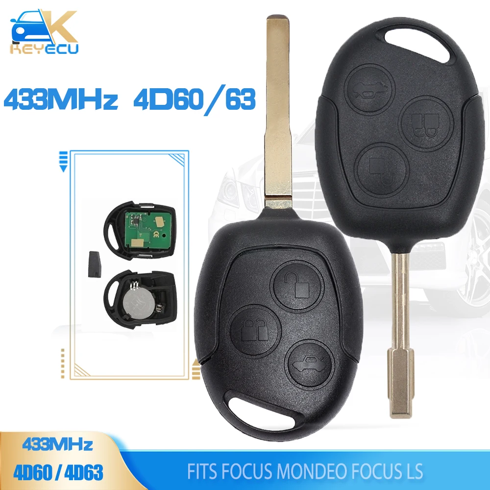 

KEYECU 433MHz 4D60/ 4D63 Chip Remote Key Fob for Ford Focus LS Mondeo 2005 2006 2007 2008 2009 (HU101/FO21)