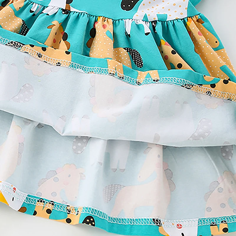 2025 New Autumn Spring Baby Girls Long Sleeves Cartoon Unicorn Dress Cotton Casual Clothes for Kids 2-7 years