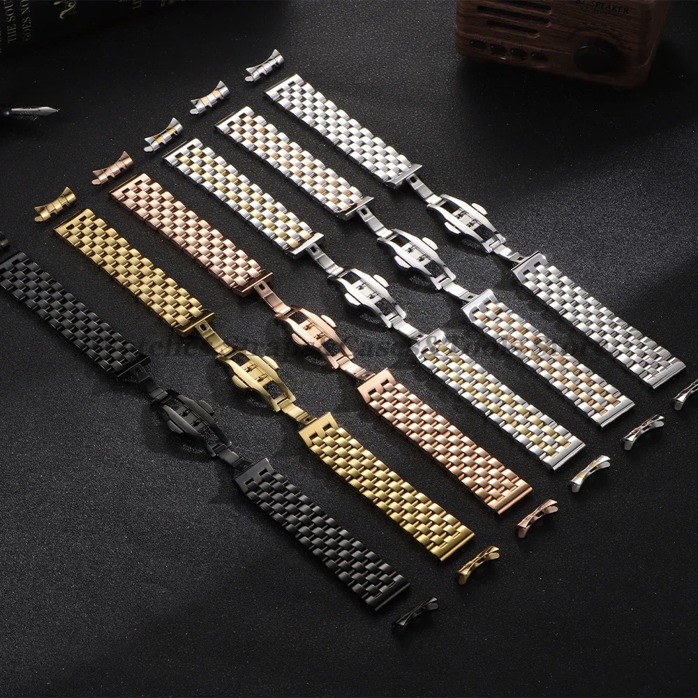 Premium Solid Stainless Steel Watchband - High Quality Strap with Curved/Flat End