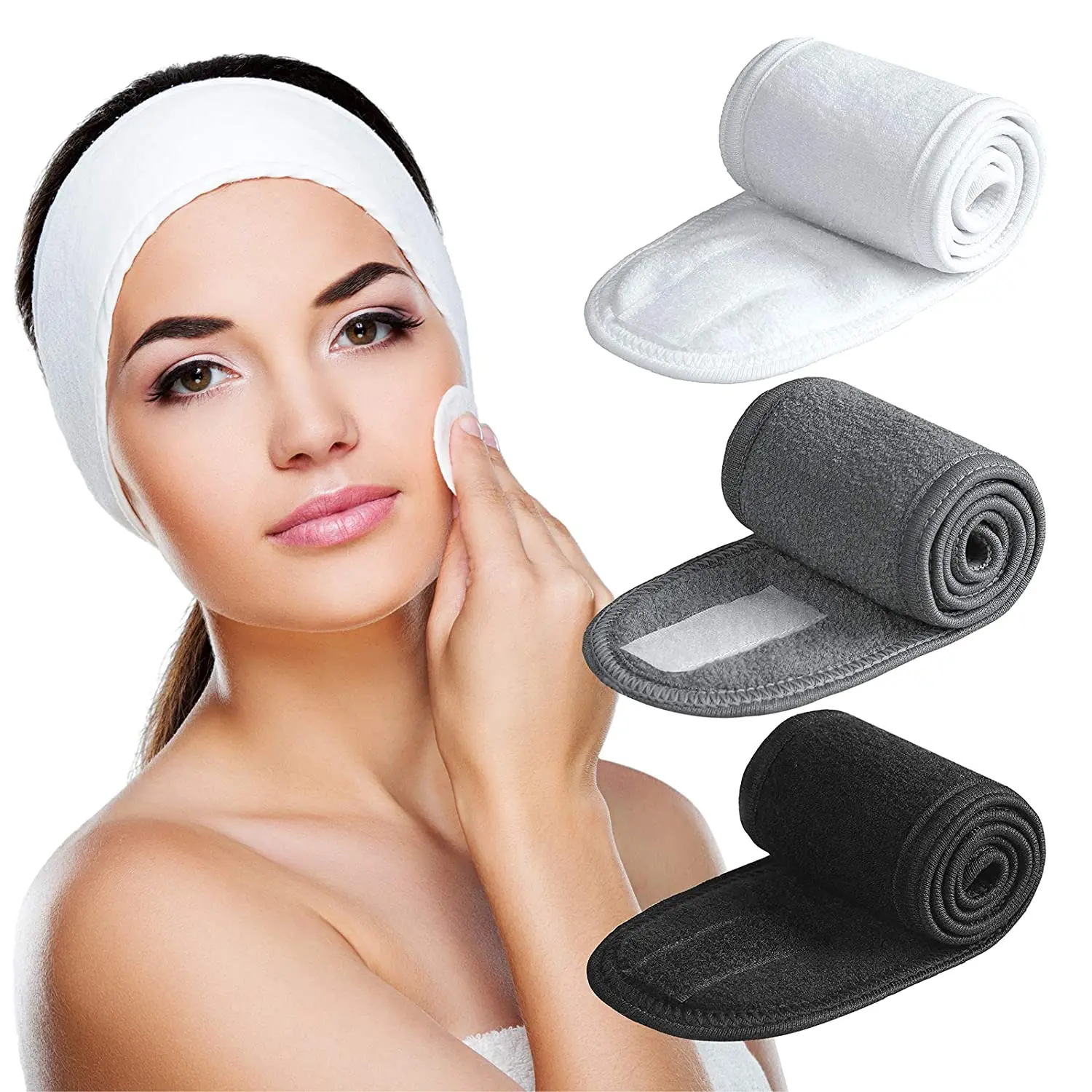 Spa Headband - 3 Pack Ultra Soft Adjustable Face Wash Headband Terry Cloth Stretch Make Up Wrap for Face Washing, Shower, Yoga
