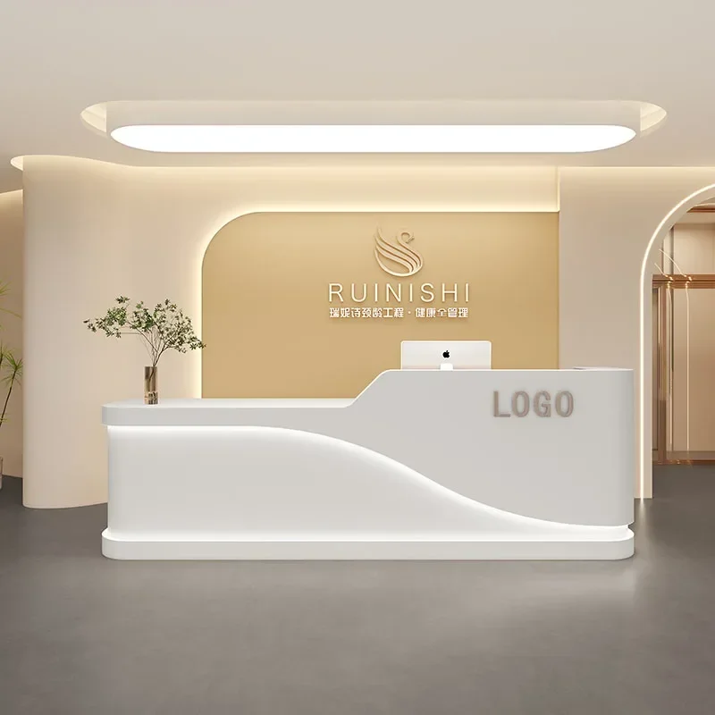 Supermarket Comptoir Caisse Bar Furniture，Shop Podium Reception Desk Cash Beauty Salon White Barbershop Simple Reception Desk