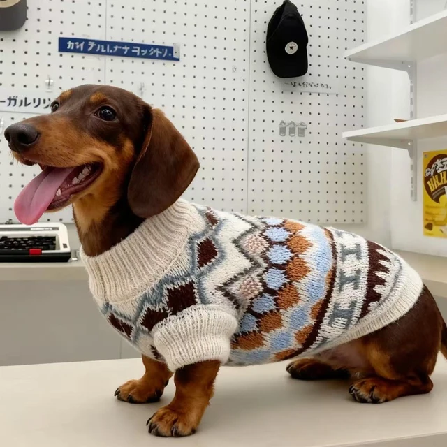 Bohemia Sweater for Wiener Dogs Autumn Hand-knitted Soft Coat for Badger Dogs Thick Warm Loungewear for Dachshund Small Mid Dogs 3