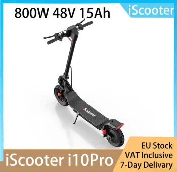 Monopattino Elettrico Pieghevole iScooter i10Pro: Motore da 800W, Pneumatici da 10 Pollici, Batteria 48V 15Ah, Velocità 45km/h e Autonomia 60km, Doppia Sospensione, Doppio Freno, APP, Nero