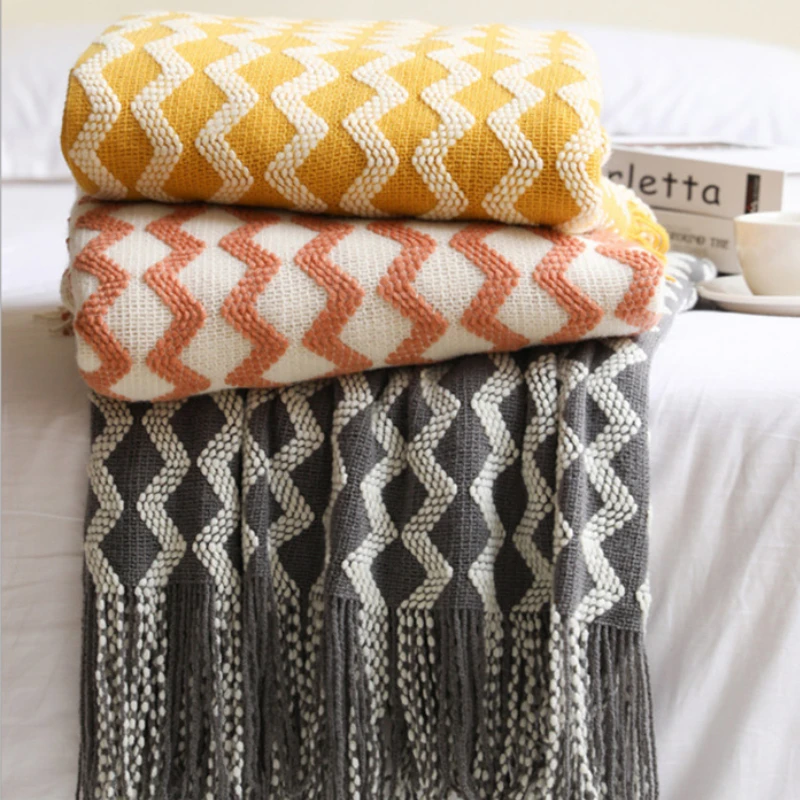 

Knitted Fringed Sofa Blanket Bedding Sets New In Warm Winter Decoration Throw Blankets and Throws Home Decor Comfort Bedspread
