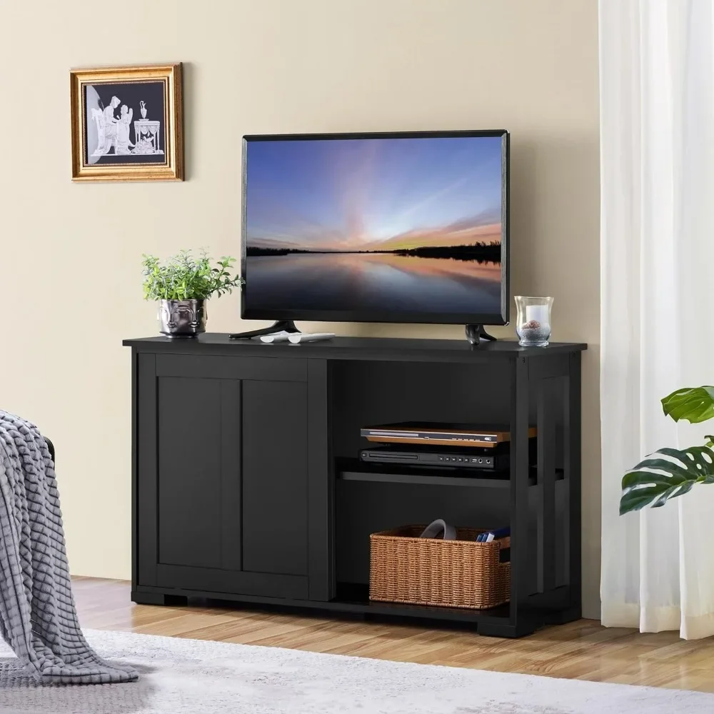 

TV Stand, Wooden Storage Console Table with Sliding Door and Adjustable Shelf, Free Standing Cabinet for TV up to 45 Inch