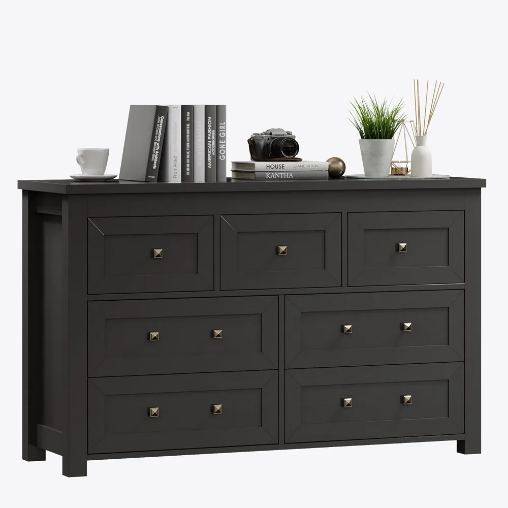 Black Dresser for Bedroom with 7 Drawers, Wood Dressers Chest of Drawers with Metal Handles, Modern Bedroom Dresser with Drawers 1