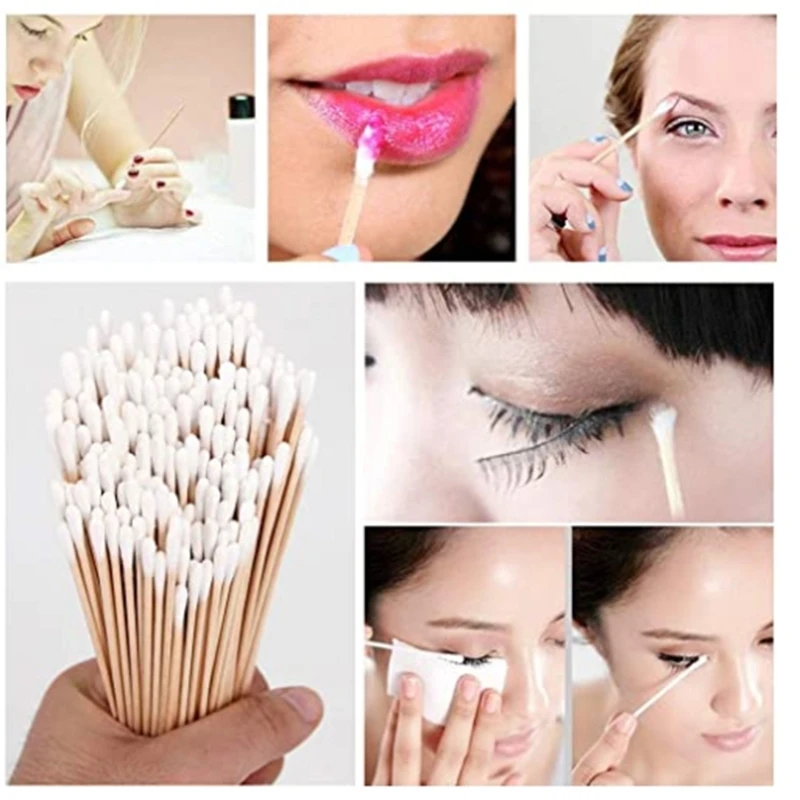 100/200Pcs 6 Inch Long Wooden Handle Cotton Swabs Cleaning Sticks Applicator 2