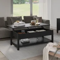 Lift top coffee table with hidden compartment and open shelf, pop-up tabletop for living room 2