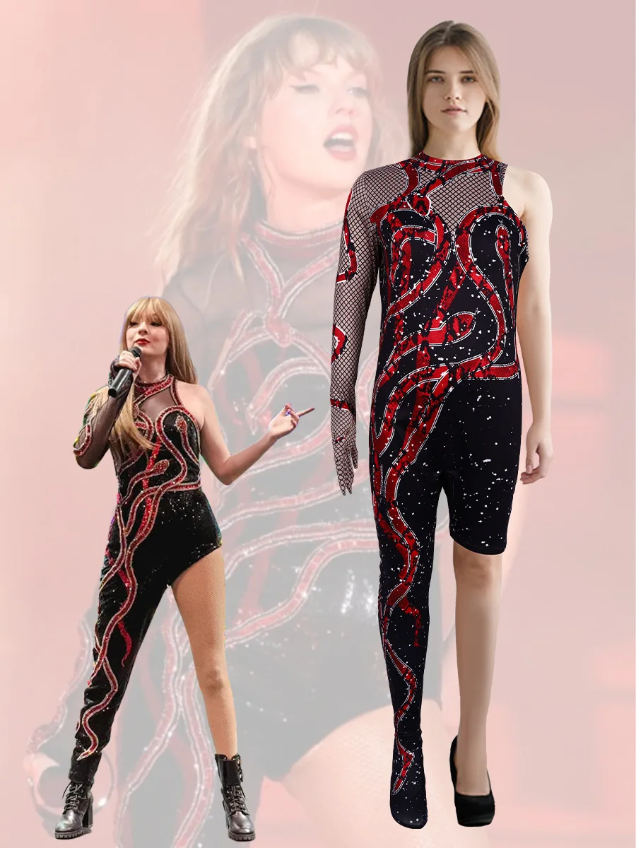 Taylor cosplay Swift Eras Tour Sparkles 3D printed costume sexy black ...