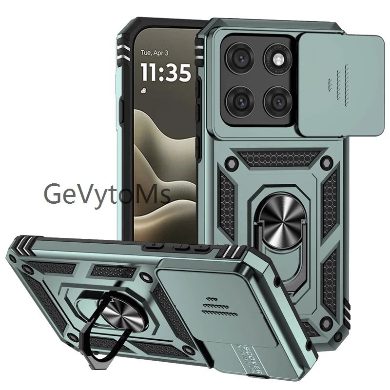 Matte Finish Stand Ring Case with Slide Camera Protector and Military-Grade Durability