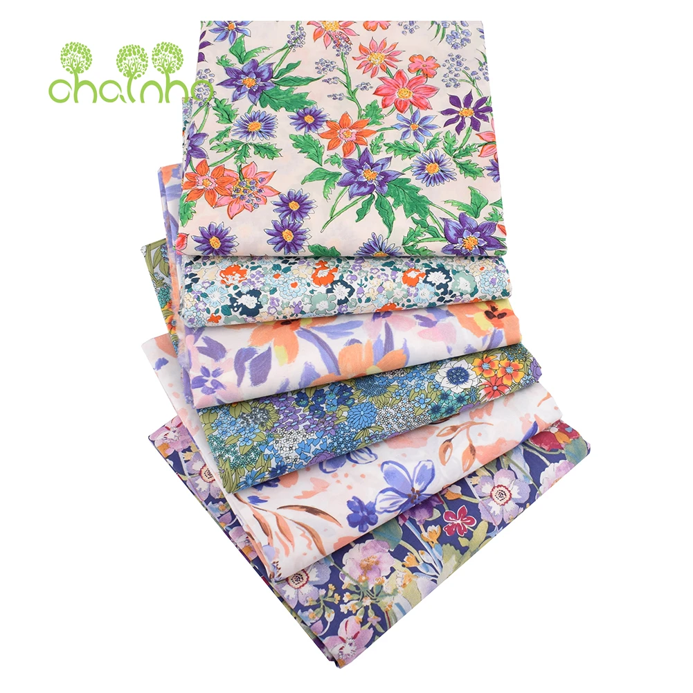 

Chainho,Printed Plain Weave Poplin Cotton Fabric,DIY Quilting Sewing Material,Patchwork Cloth,Floral Series,4 Sizes,PCC39