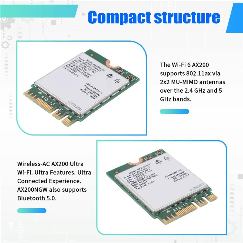 A01E-Wifi 무선 어댑터 카드 AX200 AX200NGW M.2 NGFF 블루투스 5.0 Wifi 6 2.4G/5G 802.11Ac/Ax
