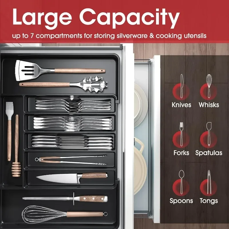 Silverware Expandable Kitchen Drawer cutlery organizer flatware organizer silverware organizer For Kitchen Organizer Tray Adjustable Pantry Organizer Utensil Cutlery Drawer Forks Knives