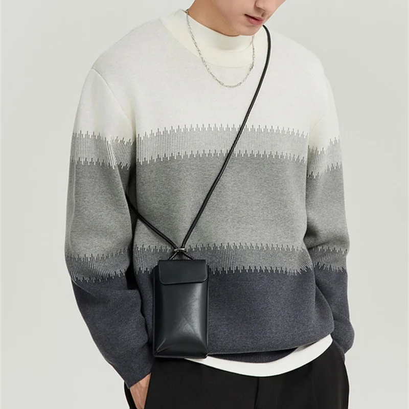 Autumn Winter KPOP Fashion Style Harajuku Slim Fit Tops Loose Casual All Match Knitwear Insert Long Sleeve Patchwork Sweaters