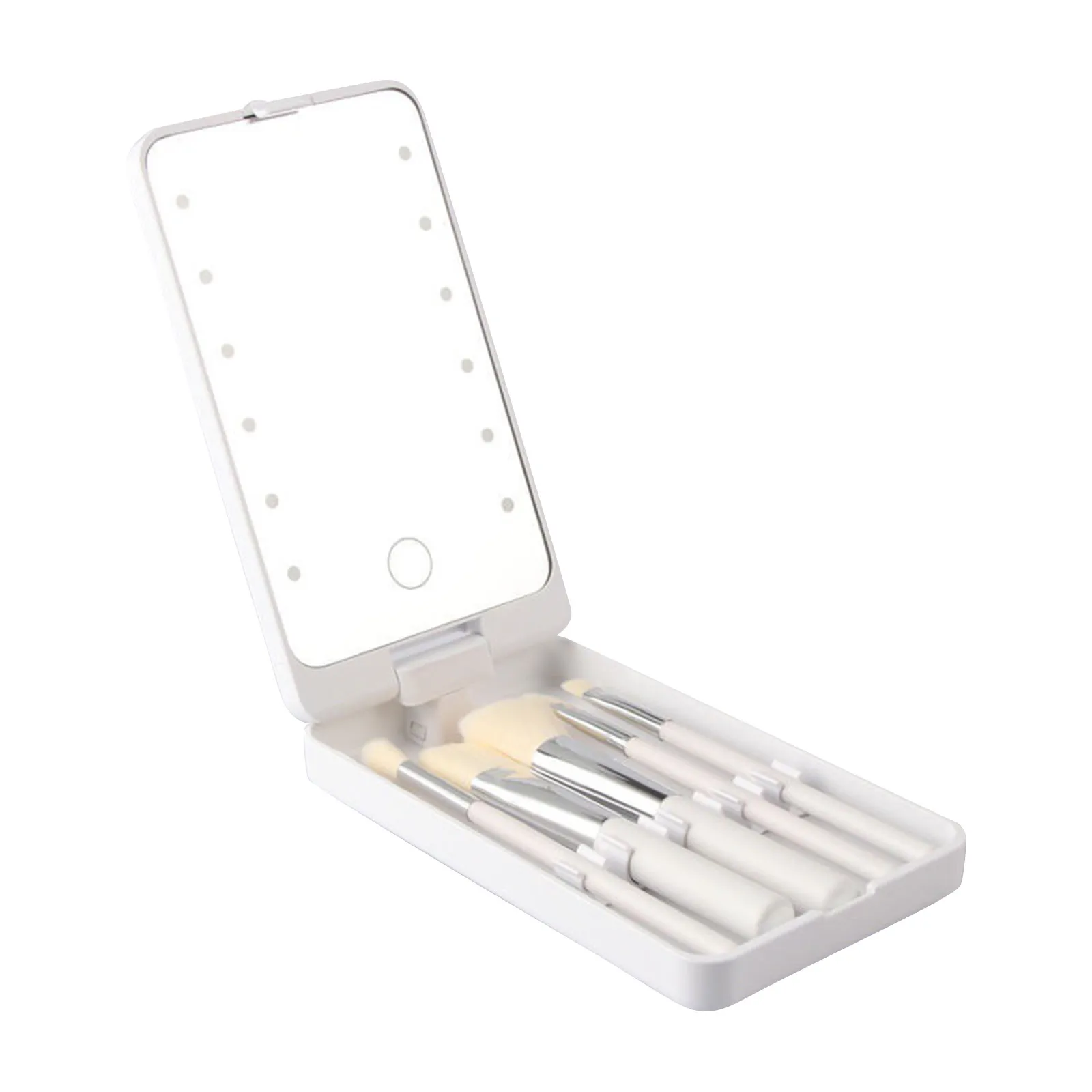 New 5pcs Travel Makeup Brush Set With Led Light Mirror Case  Rechargable Folding Makeup Mirror Storage Box For Beauty Tool 3