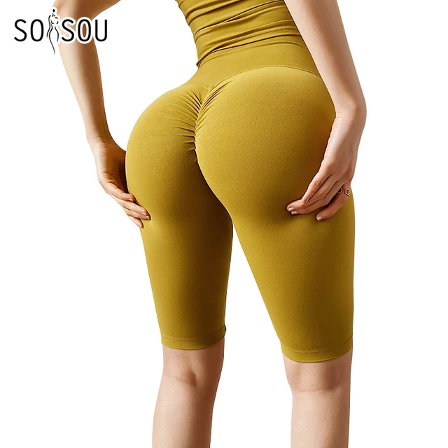 48491-711019.jpg SOISOU Nylon Women's Shorts Gym Yoga Fitness Women's Cycling Shorts High Waist Tight Elastic Breathable No T Line 5 Colors