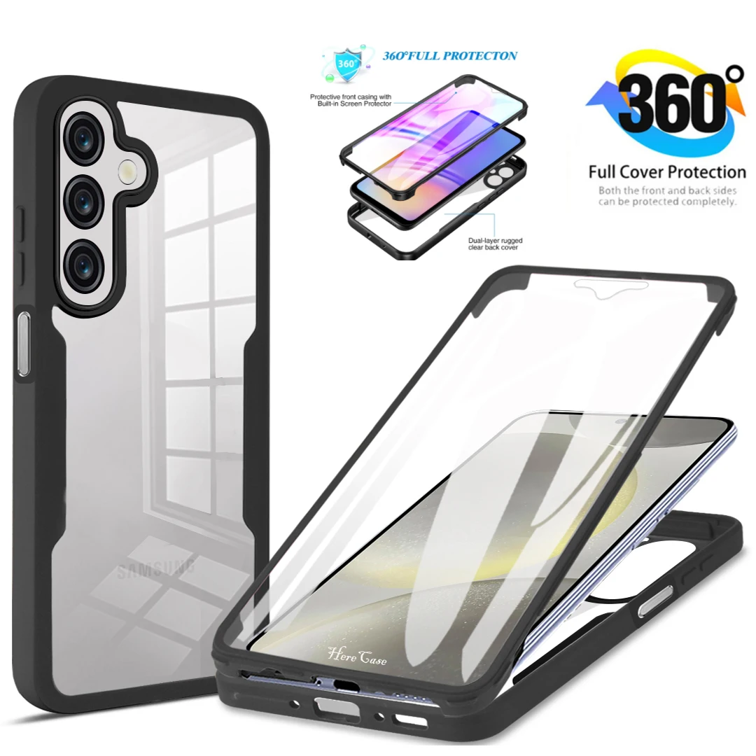 Shockproof Clear Case with 360-Degree Screen Protection and Dual-Sided Cover
