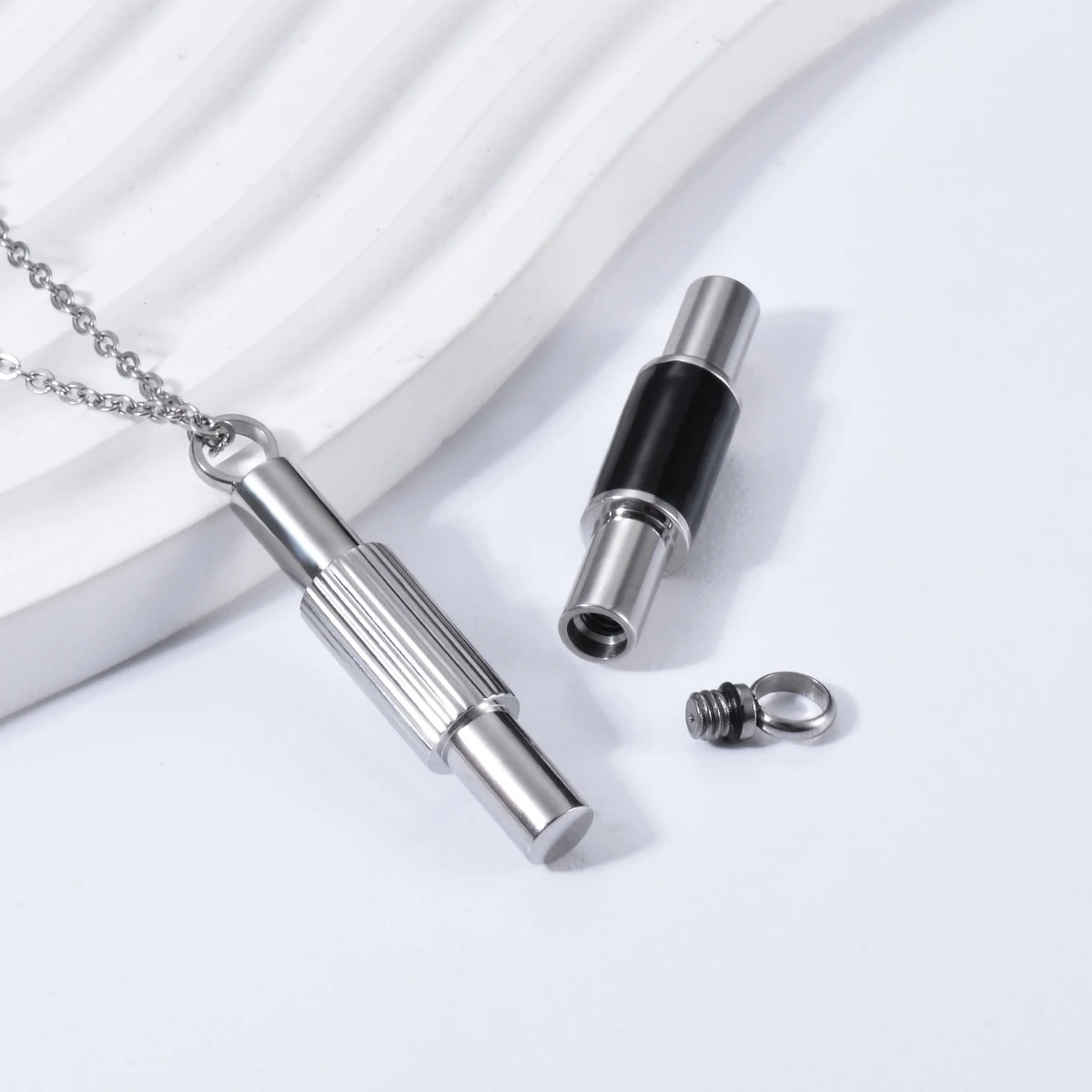 Simple Cylinder Cremation Urn Necklace/Keychain for Ashes Openable Memorial Pendant Stainless Steel Keepsake Jewelry 6