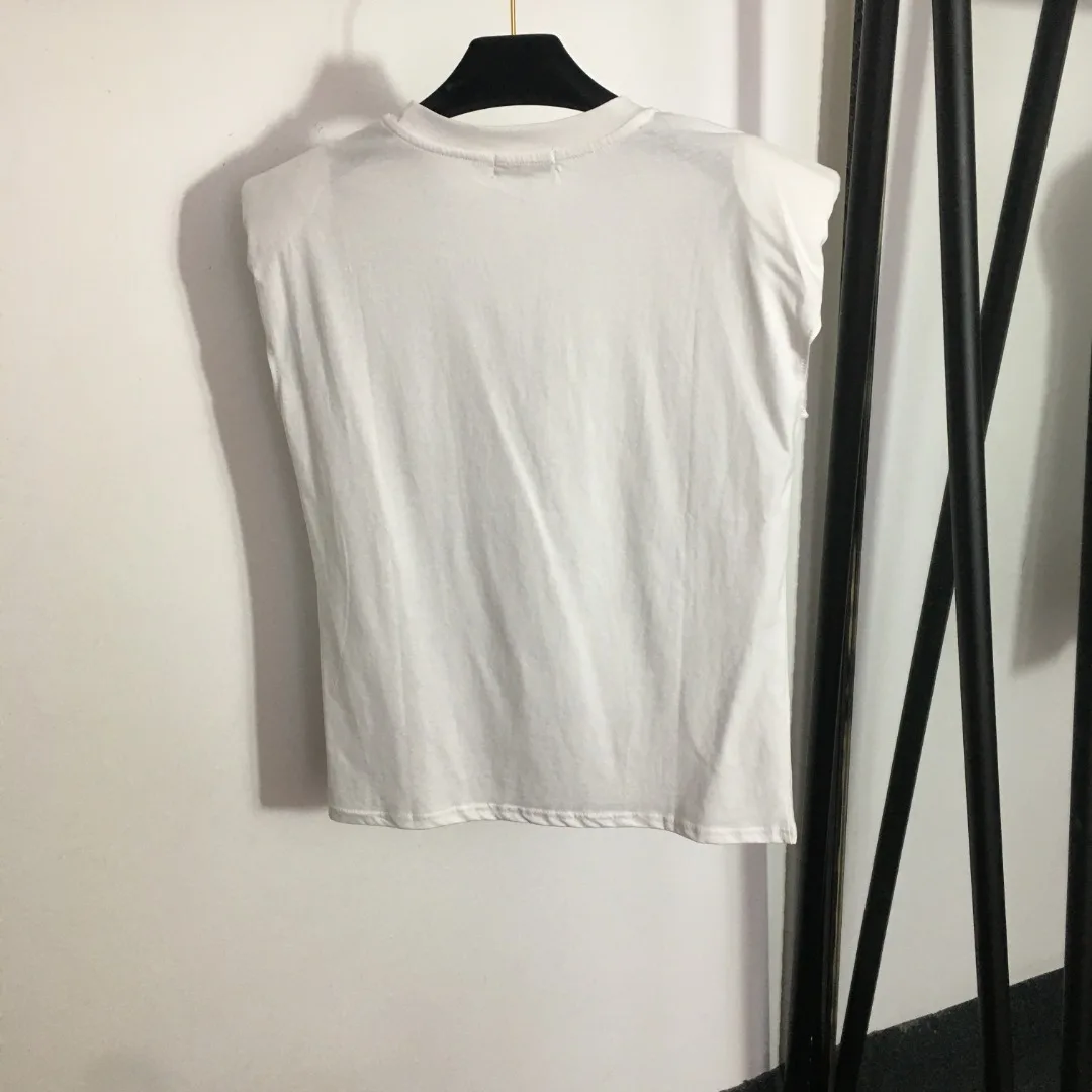 

2023 New Hot Diamond Logo Letter Paired with Shoulder Pad Tank Top White Black T-shirt