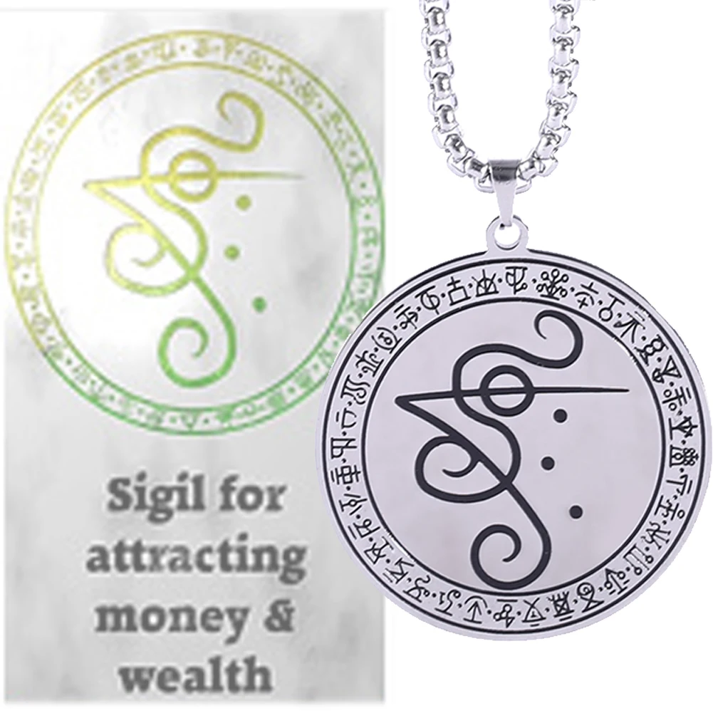 Dawapara Occultism Sigil Ethnic Pendant Necklace Stainless Steel Amulet Attracting Money and Health Good Luck Wolf of Antimony 3