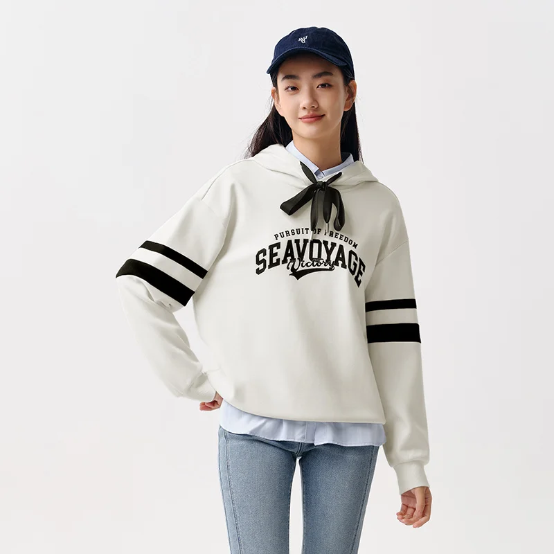 Semir Hoodie Women Letter-printed Loose Drop-shoulder Hooded Pullover Casual and Elegant Spring Individual Printed Top 4