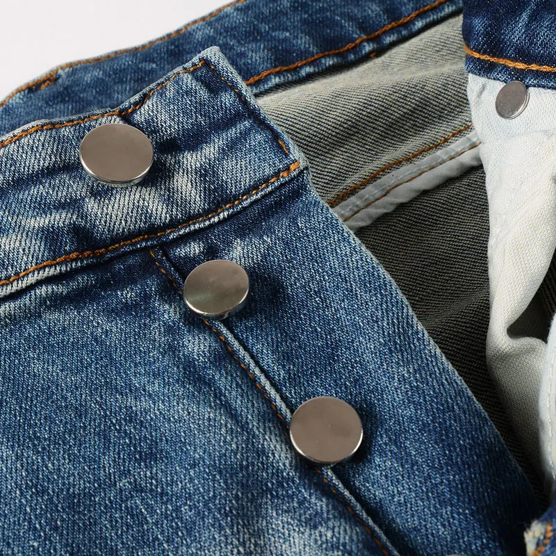 High Street Fashion Men Jeans Retro Light Blue Stretch Skinny Fit Ripped Jeans Men Paisley Patched Designer Hip Hop Brand Pants