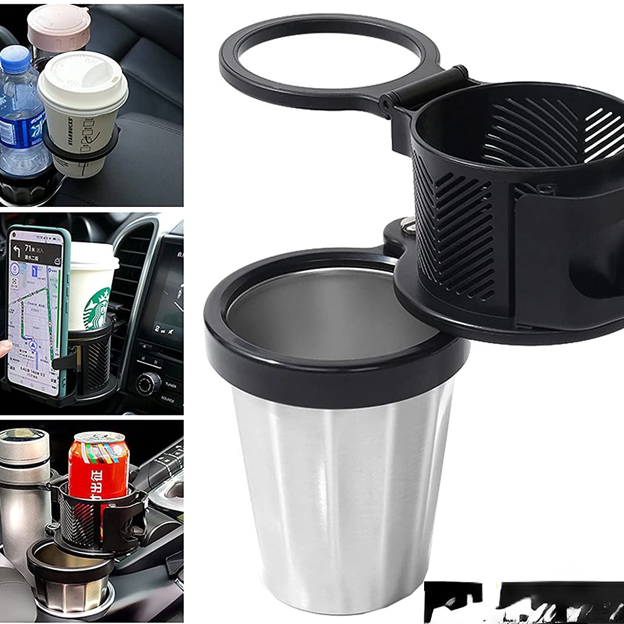 

Автомобильный держатель для стакана для воды и органайзер, универсальный расширитель-адаптер, поворот на 360 °, подставка для чашки с вентиля...