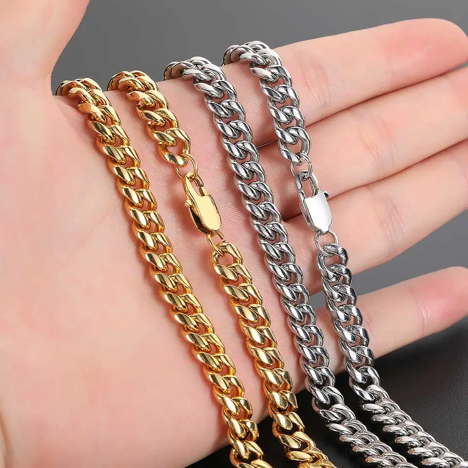 Catenina Uomo Hip Hop Miami Cuban Link 10mm – Placcato Oro 14K, 24 Pollici – Metaltree98