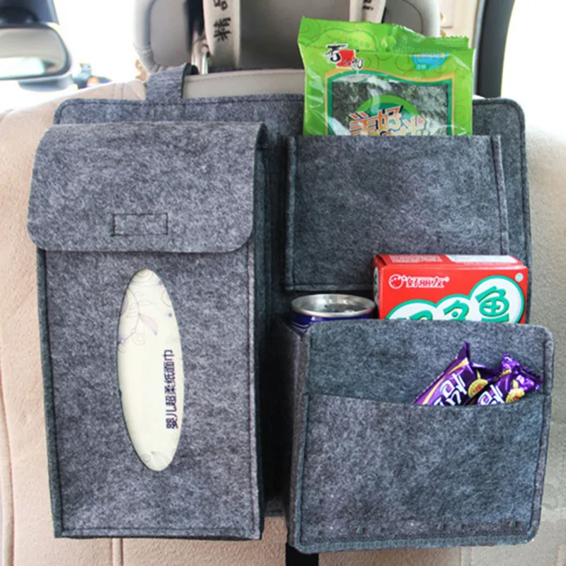 

Car Back Seat Storage Bag Organizer Hanging Bag Box Paper Towel Mobile Phone Storage Felt Bag Debris Organizer Auto Accessories