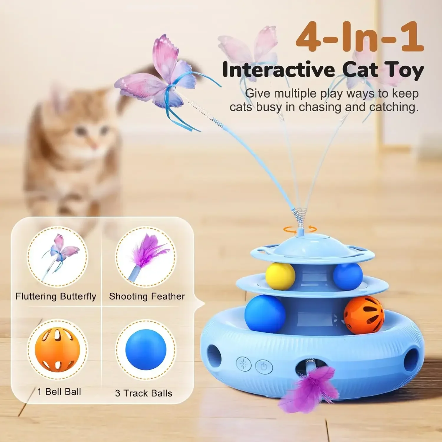 

Cat Butterfly,random Track Toy Ambush Fluttering Automatic Rechargeable Moving Interactive Feather,two-tier Ball Toys,4-in-1