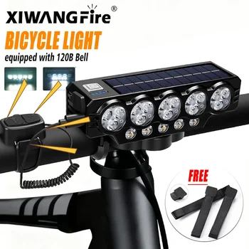 Luce per bici da 15 LED con campanello da 120 dB, faro per bicicletta ricaricabile tramite USB, batteria 18650 e supporto per manubrio, attrezzatura da ciclismo impermeabile