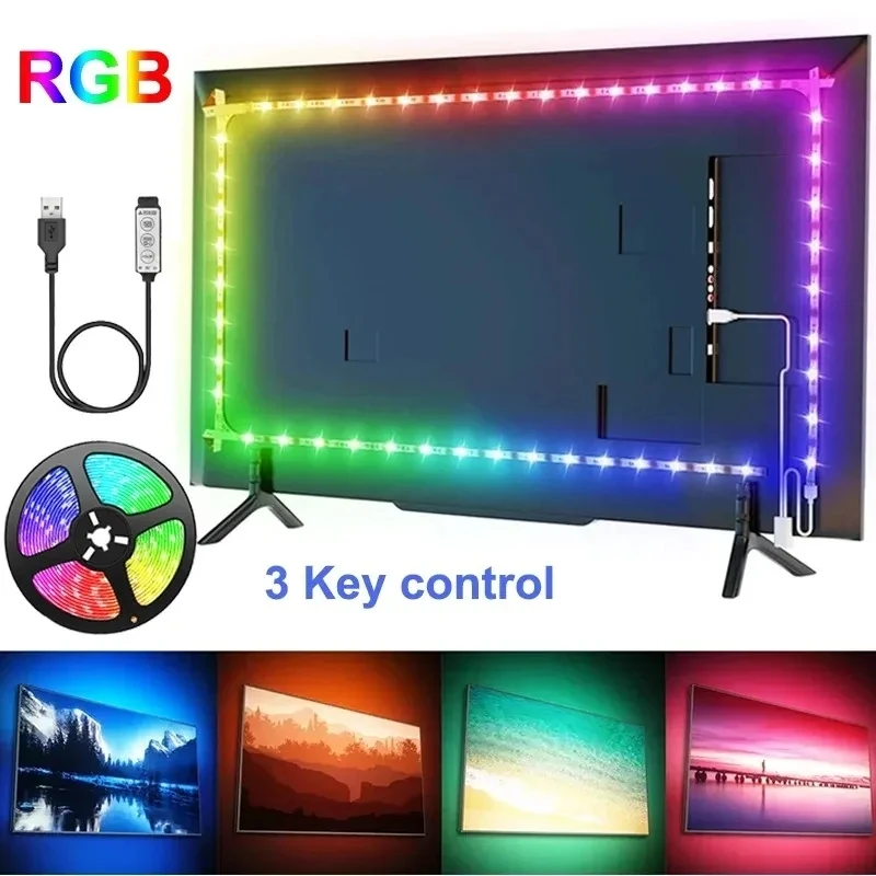 

RGB 5050 Strip Led Lights for TV 3 Key Control USB 5V Led Tape for TV Backlight Home Party Decoration Flexible Ribbon