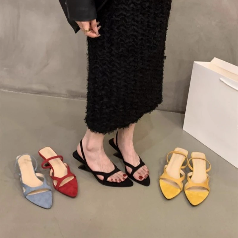 Leopard High Heels Sandals Women Slippers Pointed Toe Summer Shoes Trend Brand Sexy Slingback Designer Woman Pumps Dress